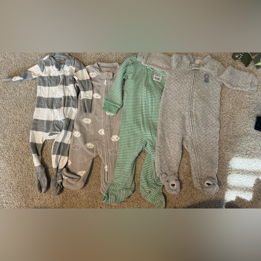 3-6 Month Zip Pajamas - 1 Burts Bees, 3 Carters brand